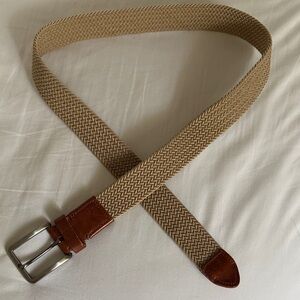 Tommy Bahama Tan Woven Stretch Belt with Brown Leather Trim
